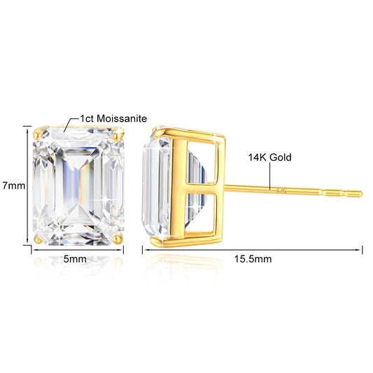 AVLON Signature Series — Aurora 14K Gold 1CT Emerald-Cut Moissanite Diamond Stud Earring Set