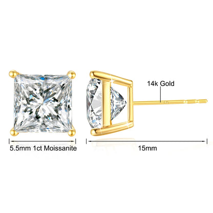 AVLON Signature Series — Aurora 14K Gold 1CT Princess -Cut Moissanite Diamond Stud Earring Set