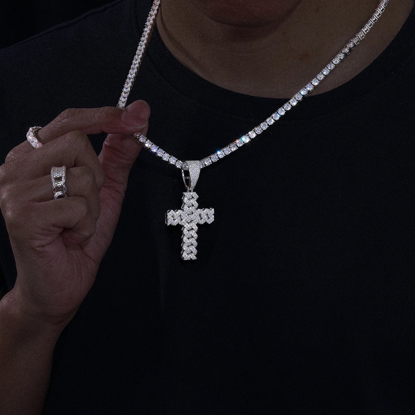 AVLON Signature Series — Moissanite Diamond S925 Cufflink Cross Pendent